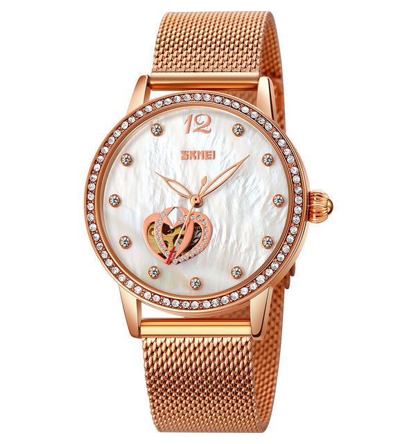 Heart-shaped hollowed out mechanical women's watch W2392855