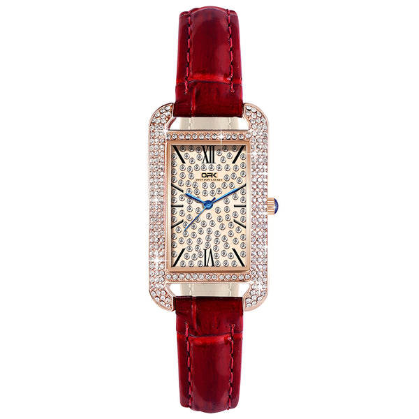 Lekki, luksusowy damski zegarek kwarcowy w stylu retro W06OPK88617-RED